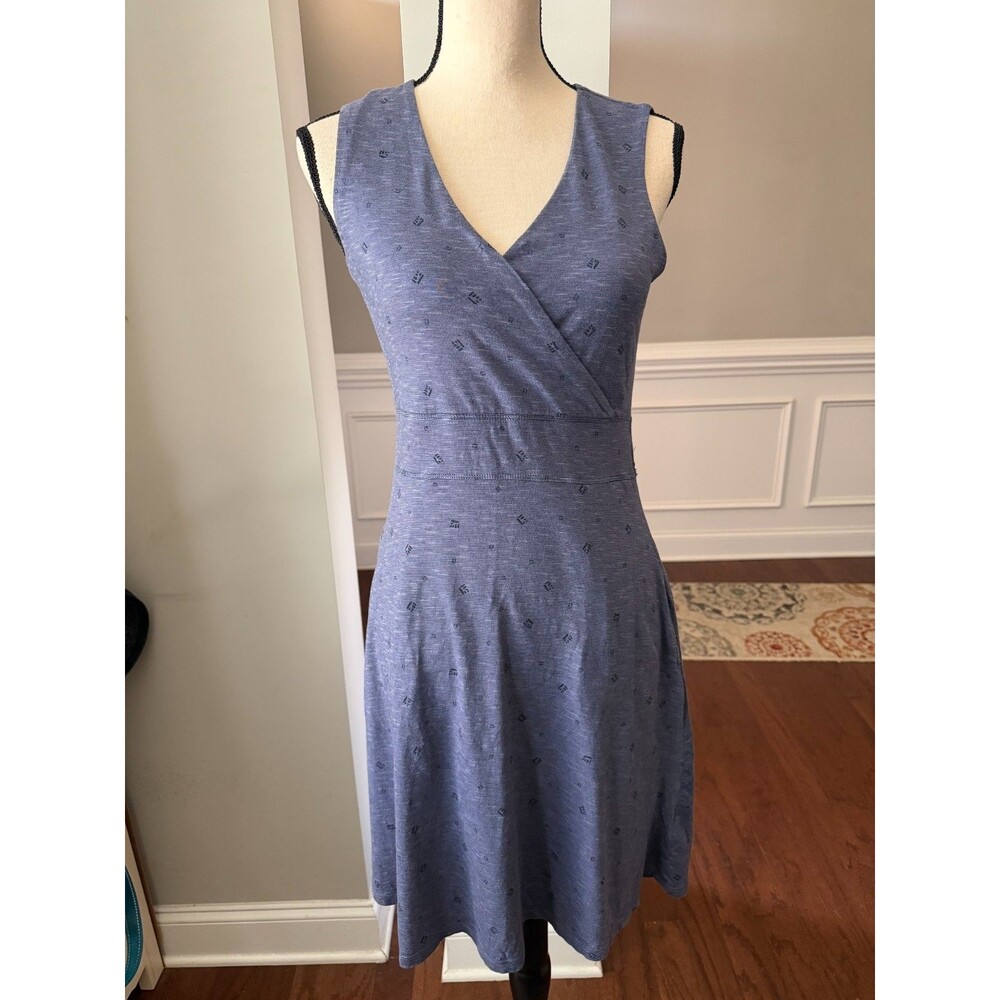 Toad & Co Sleeveless Cue Dress Blue Geometric Print Oraganic Cotton/Tencel Small